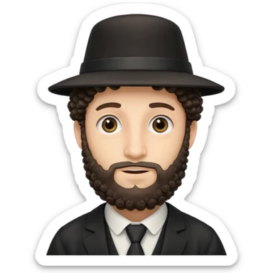 Hasidic Jewish man emoji, traditional attire, kippa, curly locks, friendly face, minimal background sticker