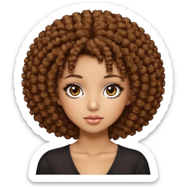 Naturally tan skin girl short brown curly afro hrown eyes gyaru sticker