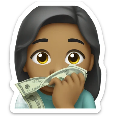 Wiping tears with dollar bill sticker