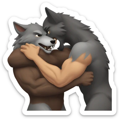 muscular Wolf men hugging sticker