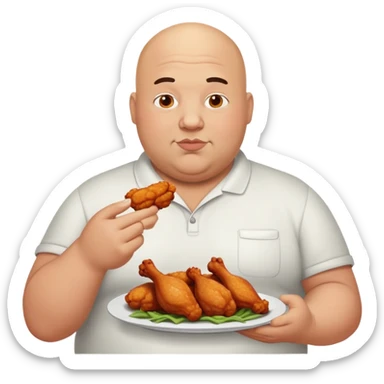 Fat bald man eating wings sticker