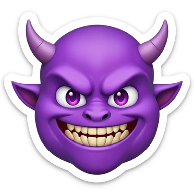 purple demon emoji face with small fangs and mischievous smile sticker