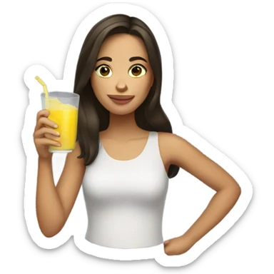 Brunette girl holding lemon juice sticker