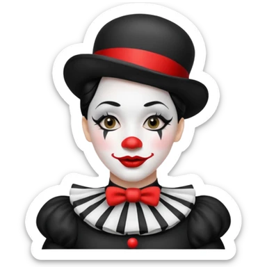 black and white mime clown emoji with white makeup lipstick and costume sticker