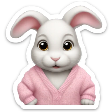 Baby rabbit wearing pink white sweater sticker
