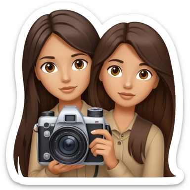 beautiful top model brunette girl long hair holding a camera  sticker