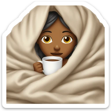 girl inside a blanket sipping coffee eyes closed sticker