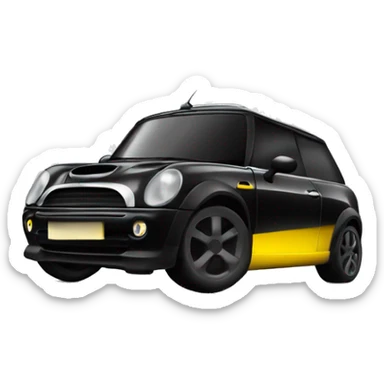 Black mini cooper with yellow mirror  sticker