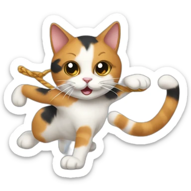 Calico cat hitting the whip dance sticker