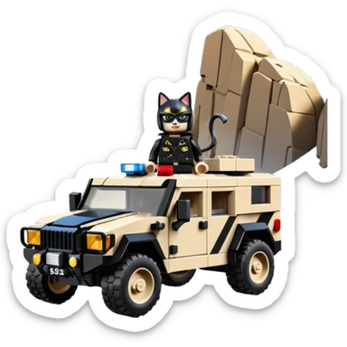 Lego Cat woman Stealthy camouflage desert Rock climbing Snow planet dark scary sporty police off road interceptor humvee camper  sticker