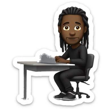 Black-guy-with-dreads-wearing-black-trackstuit-sitting-down-on-chair facing-foward-focused-on-laptop-computer- sticker