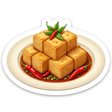 fried crispy tofu with chili on the plate sticker