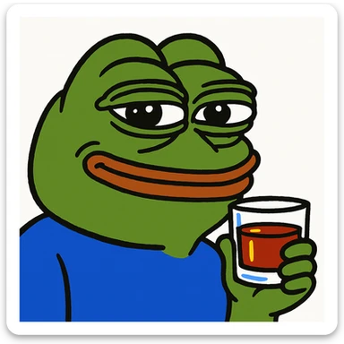 Pepe the Frog raising a glass of whiskey, pepe meme style sticker