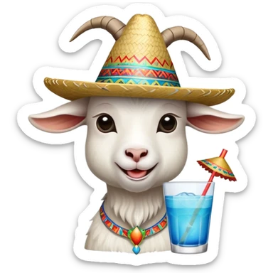 una capra con un cappello messicano che beve un koktail blu sticker