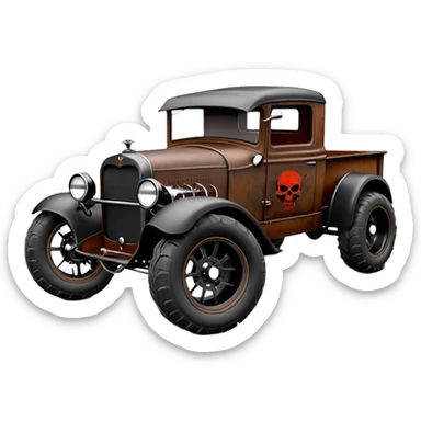 1:10 off-road pot-smoking rusting Basher style 1927 blackened tarnished hotrod rat rod streamlined anime vampire ghostly-glowing Dodge zombie infected extended-cab rc bulging pickup (extra wide low-profile pin tires chrome wheels with fenders) sticker