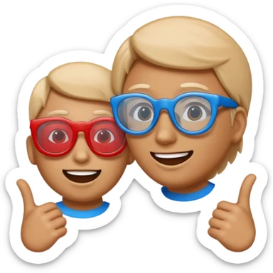 An emoji celebrating while wearing 3D glasses with a blue lens on the left and a red lens on the right. sticker