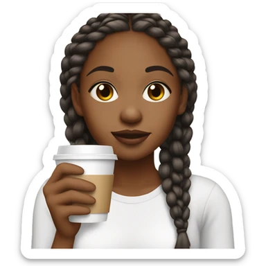 A African American girl with medium knotless braids sipping coffee  sticker