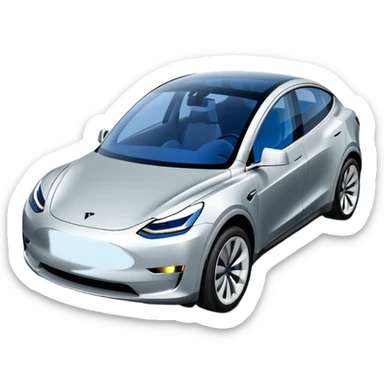 A Tesla Model Y parallel parking with a blue trajectory showing the planned path sticker