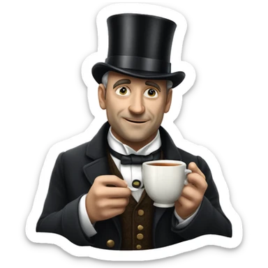 Photorealistic man A British gentleman in a monocle and a top hat with a cup of tea in his hand sticker