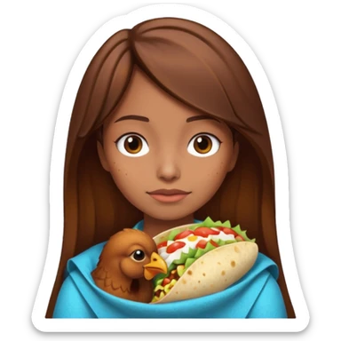Girl with brown hair "resting chicken burrito face" sticker
