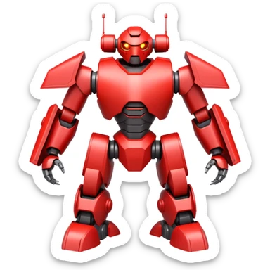powerful battle robot, bulky armor, sharp edges, glowing red lights, large shoulder cannons, intimidating pose, 3D cartoon, mobile game icon style, clean background, no text, no watermark
 sticker