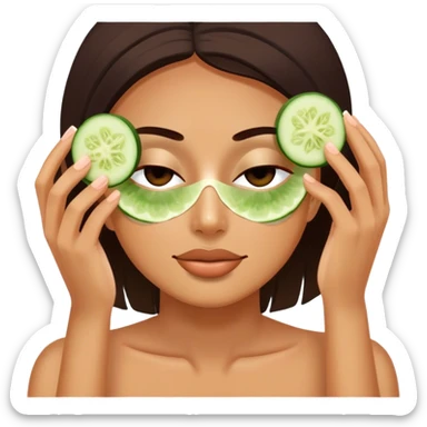 Spa day facial with cucumber slices covering eyes sticker