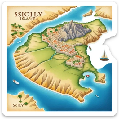 simple paper map of Sicily island, cartographic view, no buildings sticker