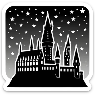 Harry Potter series, Hogwarts castle silhouette with stars, outlined only sticker