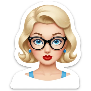 50's pin up,  black glasses and blue eyes  sticker