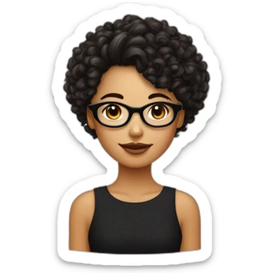 Fille avec des lunettes noir des points de beauté sur la lèvre, le front, le nez et les cheveux bruns bouclés sticker