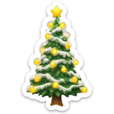 Christmas tree with snow on it and yellow lights sticker