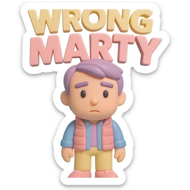 'Wrong Marty' flashy 3D text, playful and collectible vinyl figure style sticker