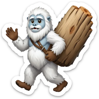 yeti, carrying a big wood sticker