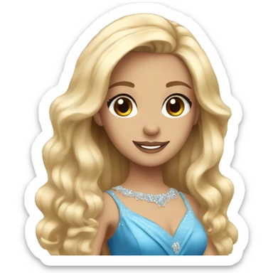 pageant girl with brown eyes blonde long hair and a pretty blue dress sticker