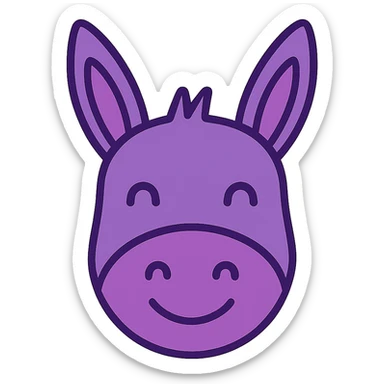 Happy donkey head icon in purple tones, color outline style, no background sticker