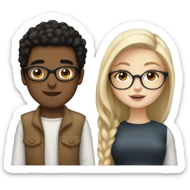 White boy black hair glasses kissing white girl brown hair brown eyes sticker