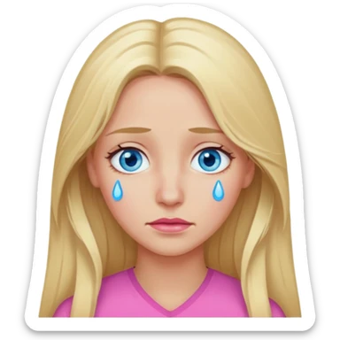 Blond long hair lady with blue eyes in pink with tears in eyes sticker