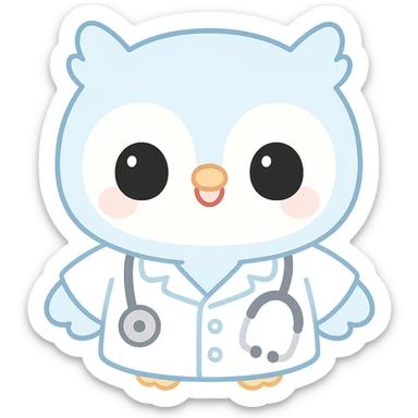 blue baby owl animated, wearing doctor uniform, kawaii style sticker