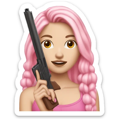 White Girl hand pink nails holding pink gun brown hair sticker