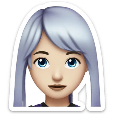 girl, pale skin, blue eyes, long hair, dark purple hair, bangs, black clothes, eyeliner sticker