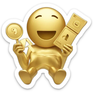 A gold man being happy holding youtube gold play button sticker