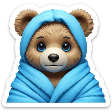 3D, adorable little Pixar style blue neon punk teddy bear wrapped in a comforter, ultra detailed, each lash, eye, and strand of fur is shown in stunning detail as though captured in a timeless photograph, rich textures, visually rich, so lifelike it feels like it could leap off the page at any momen sticker