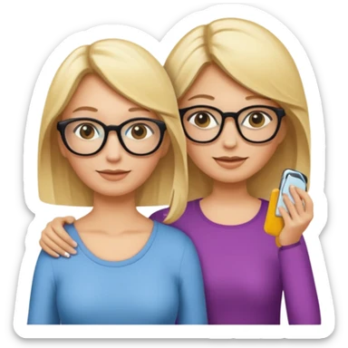je voudrai un emoji d'une maman blonde avec des lunettes et de sa fille aux cheveux longs et blonds avec des lunettes sticker