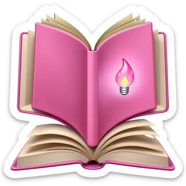 An open pink book with glowing lights emerging from its pages,  sticker
