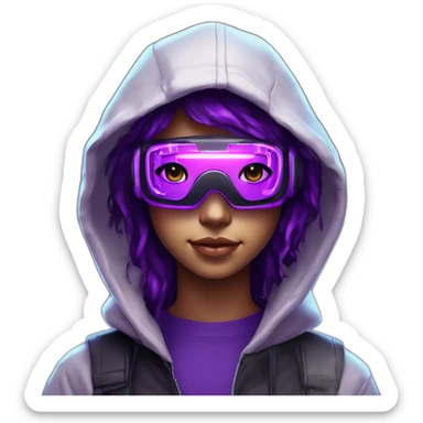 light-skin teen student in the black hoody with violet letters "SN" on it wearing vr headset. Cyberpunk style. Violet neon. sticker