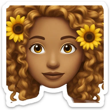 Chica de cabello rizado largo piel canela con girasol  sticker