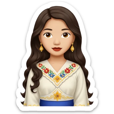 Filipino woman with long dark wavy hair parted in the middle wearing a traditional filipiniana sticker