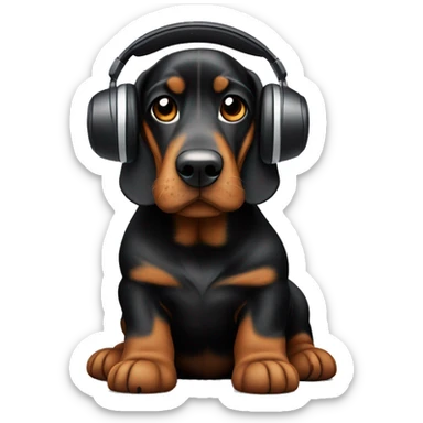 Black and tan bassett hound wearing headphones sticker