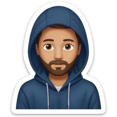 a guy wears a hoodie, his face is a mysterious, he looks pretty and handsome, but very distant 
he has a beard  sticker