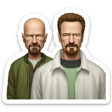 Walter White, standing next to Jesse Pinkman, but they do not look like the same person sticker